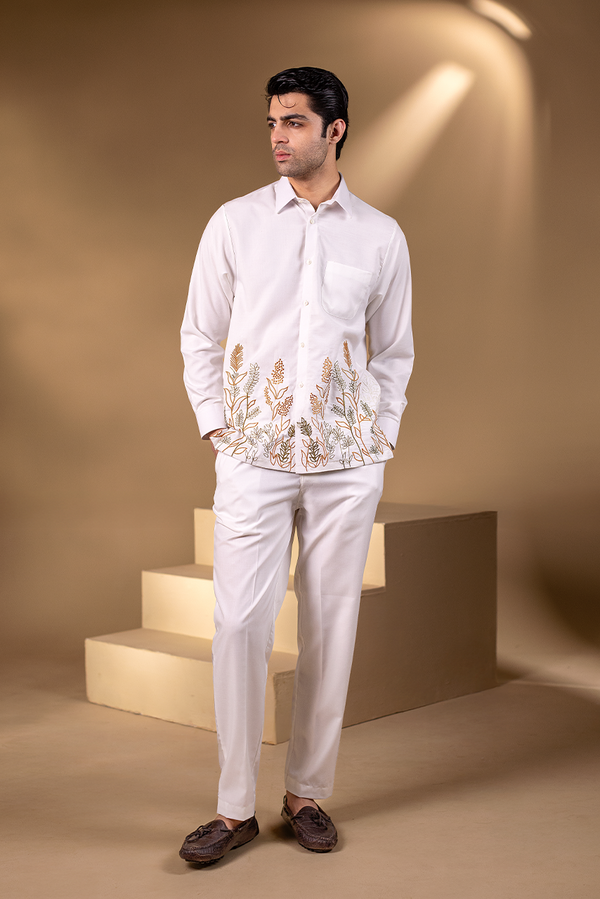 Prestine White Embroided TR Full Sleeves Modern Suit