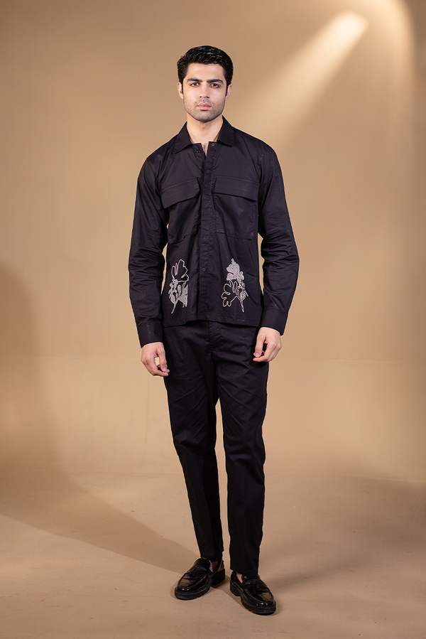 Black Screen Printed Full Sleeves Modern Suit