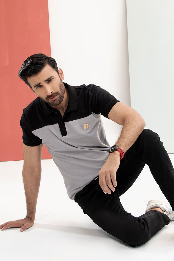 Two tone gray designed polo