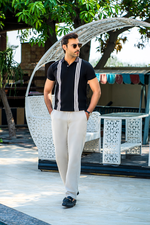 White Stripe Black Polo