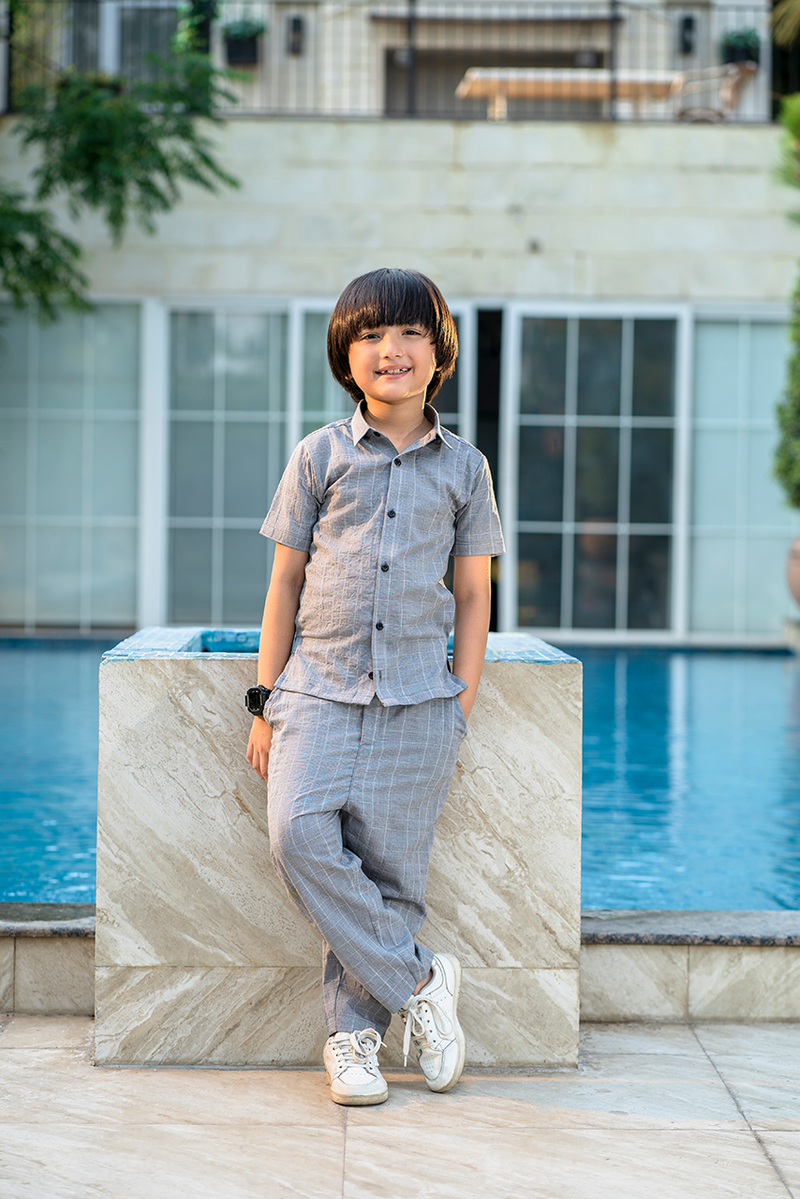 Grey Grid Modern Suit For Kid