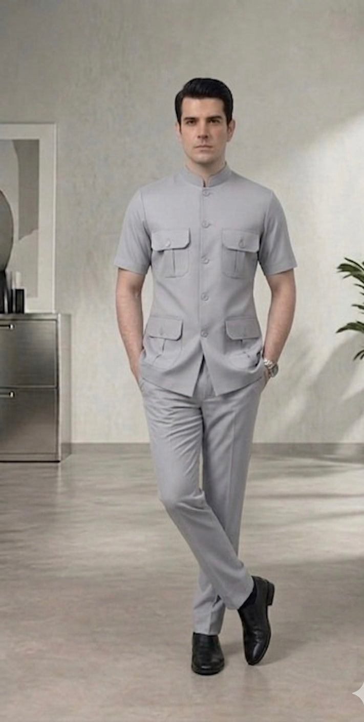 Steal Grey Modern Suit - Safari
