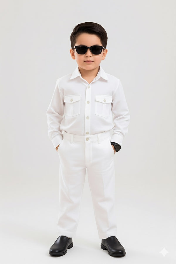White Elegant Modern Suit Full Sleeves Kids