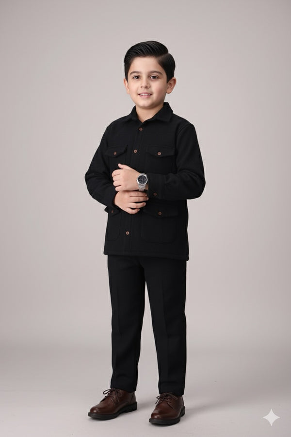 Black Wool Kids Modern Suit