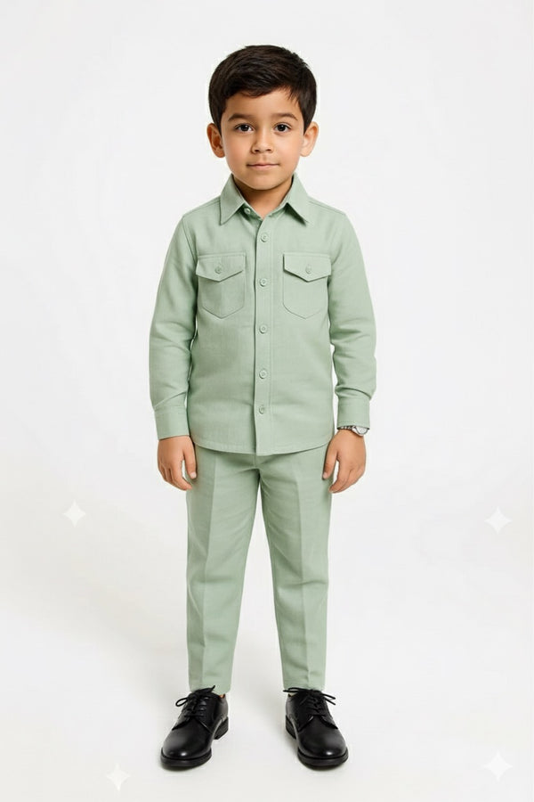 Mint Green Full Sleeves Kids Modern Suit