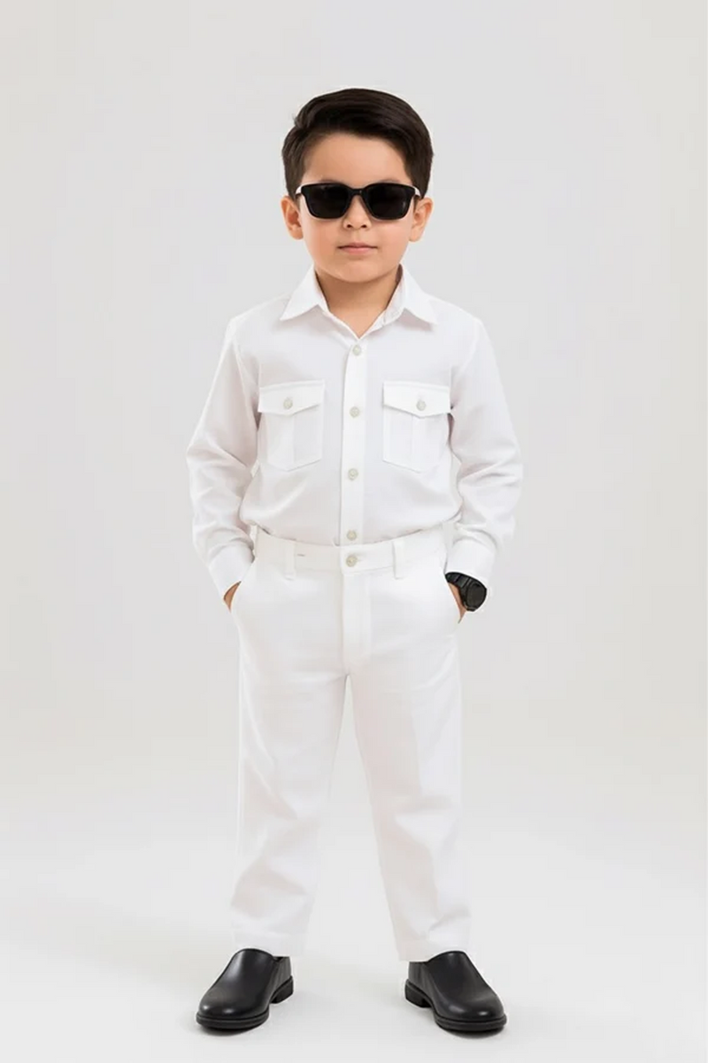 White Elegant Modern Suit Full Sleeves Kids