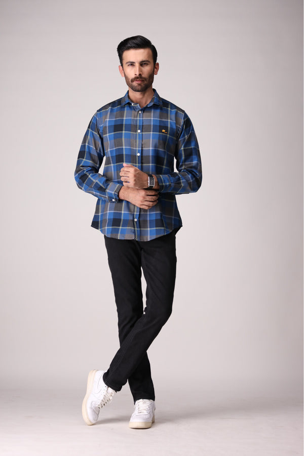 Flannel blue and black checked