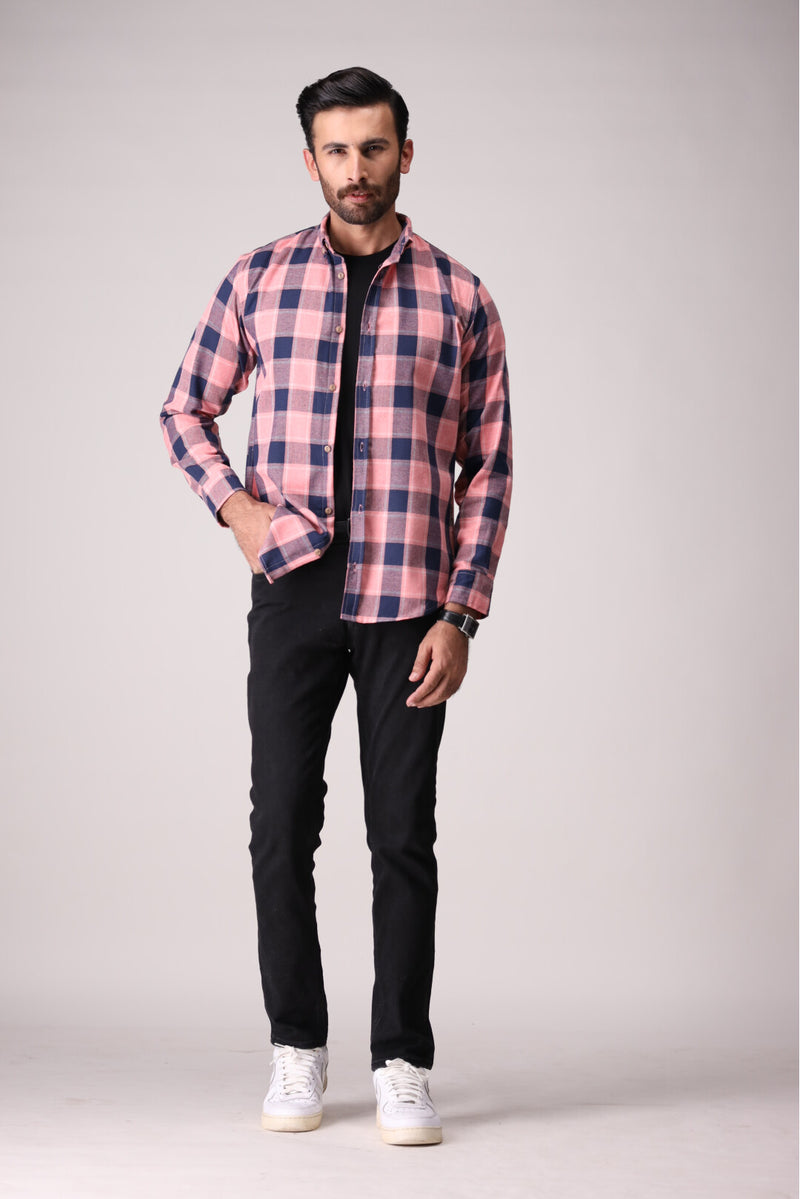 Flannel Checked shirt Pink and blue blocks ML-FL-0274