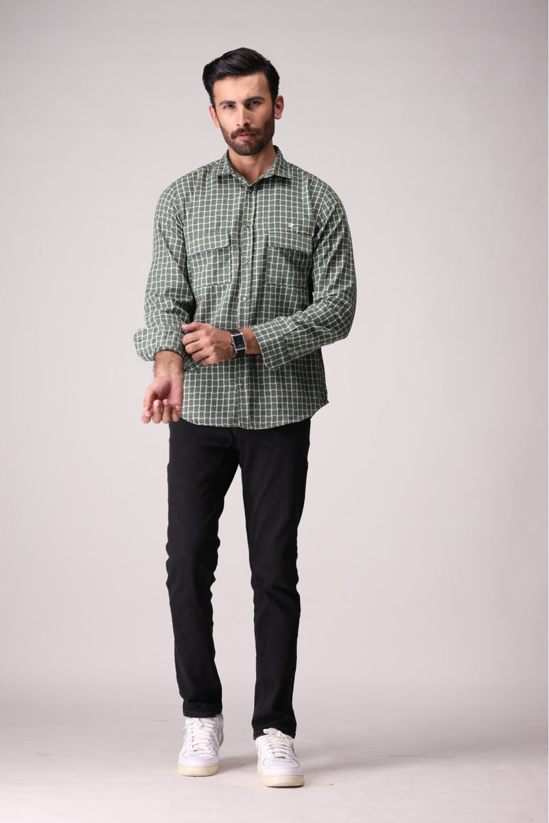 Olive Green Grid Check Shirt MF-FL-6945