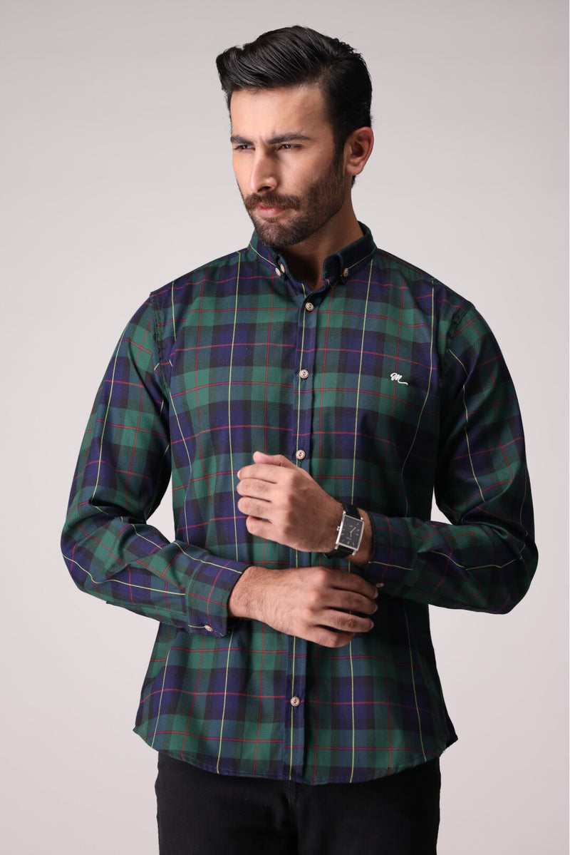 Green and Blue with Golden stripes Shirt MF-FL-7948