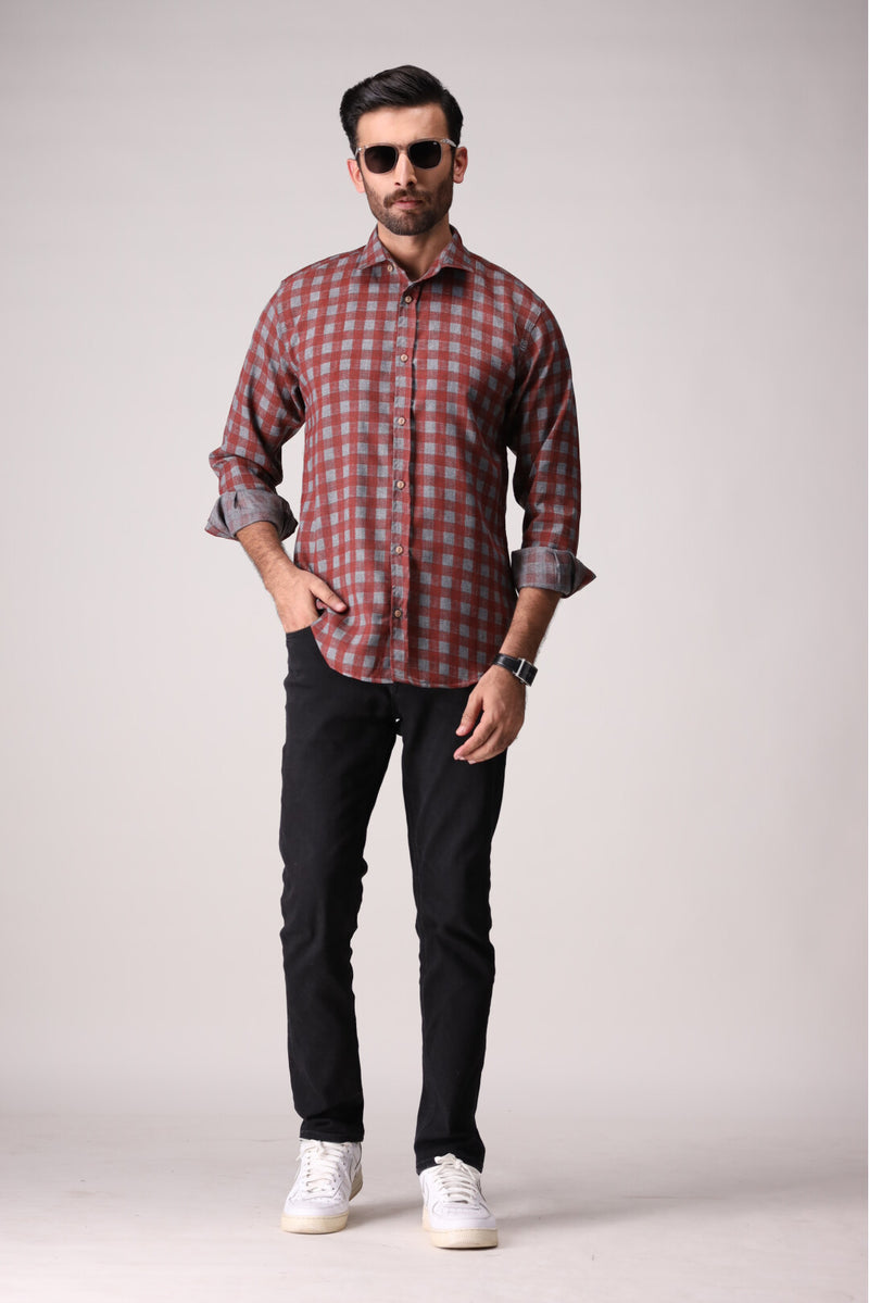 Burgundy and Grey Block Shirt MF-FL-4692