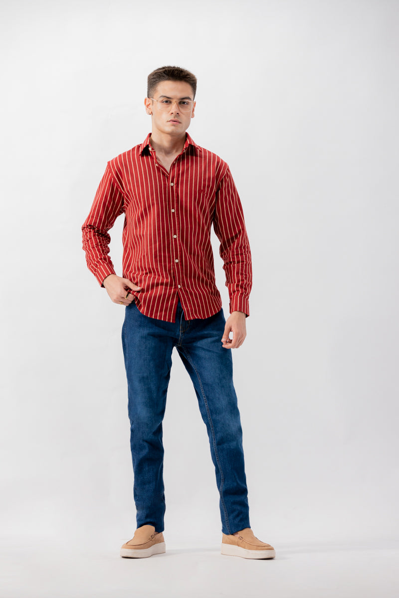 Red With White Stripes Flannel Shirt MF-FL-1396