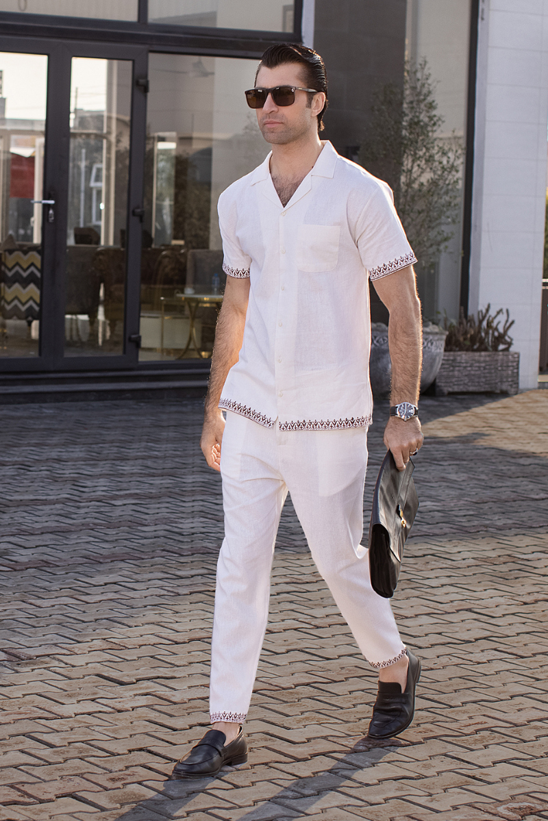 Irish Linen Block Print Modern Suit two piece MF-ST-8526