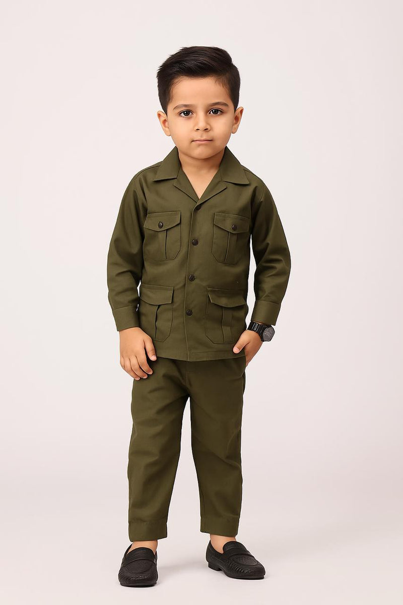 Olive Green Full Sleeves Four Pockets - Kids MF-KD-1916